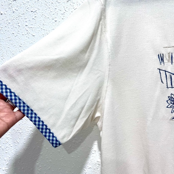 Blast gingham White and Blue Embroidered Women's Blouse L - Picture 3 of 6